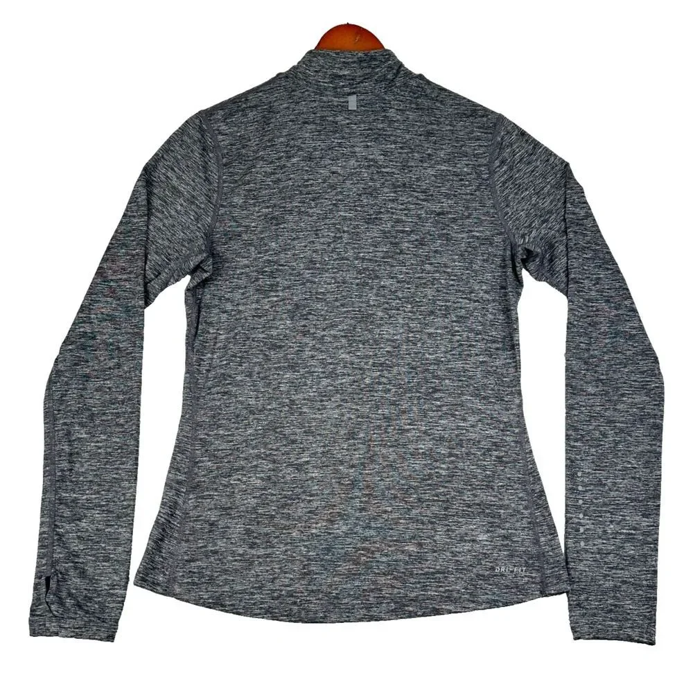 Nike Dri-Fit 1/4 Zip Running Shirt Womens Small Heather Gray Stretch Long Sleeve